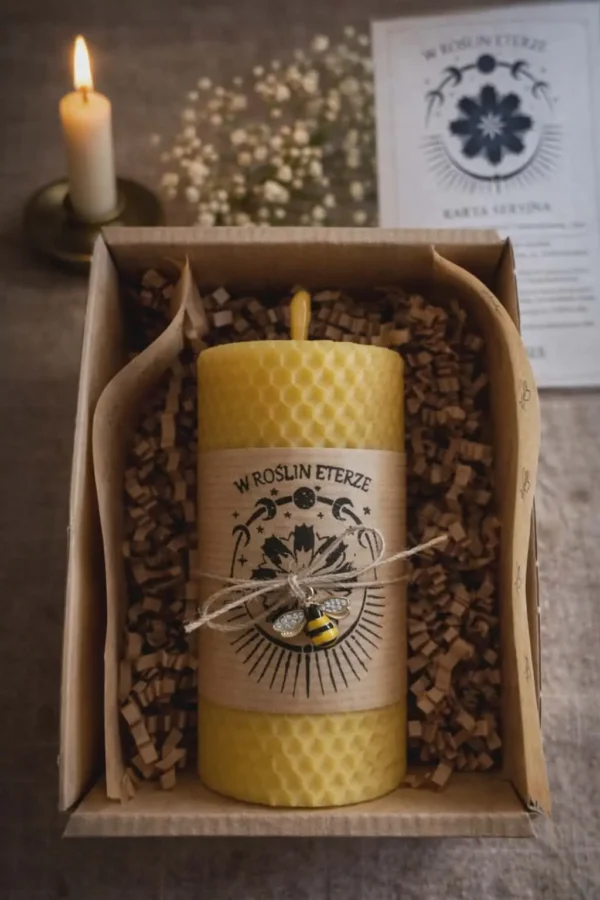 świeczka z węzy pszczelej intencyjna w ekopudełku